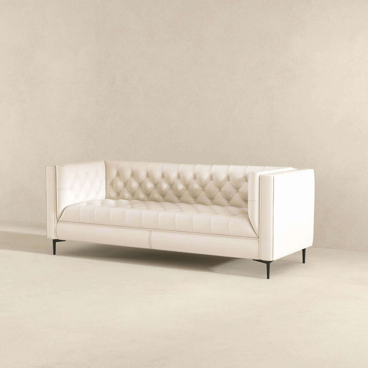 The Evelyn Mid Century Modern Cream Leather Luxury Chesterfield Sofa Era and Style Inspired Home Décor 5