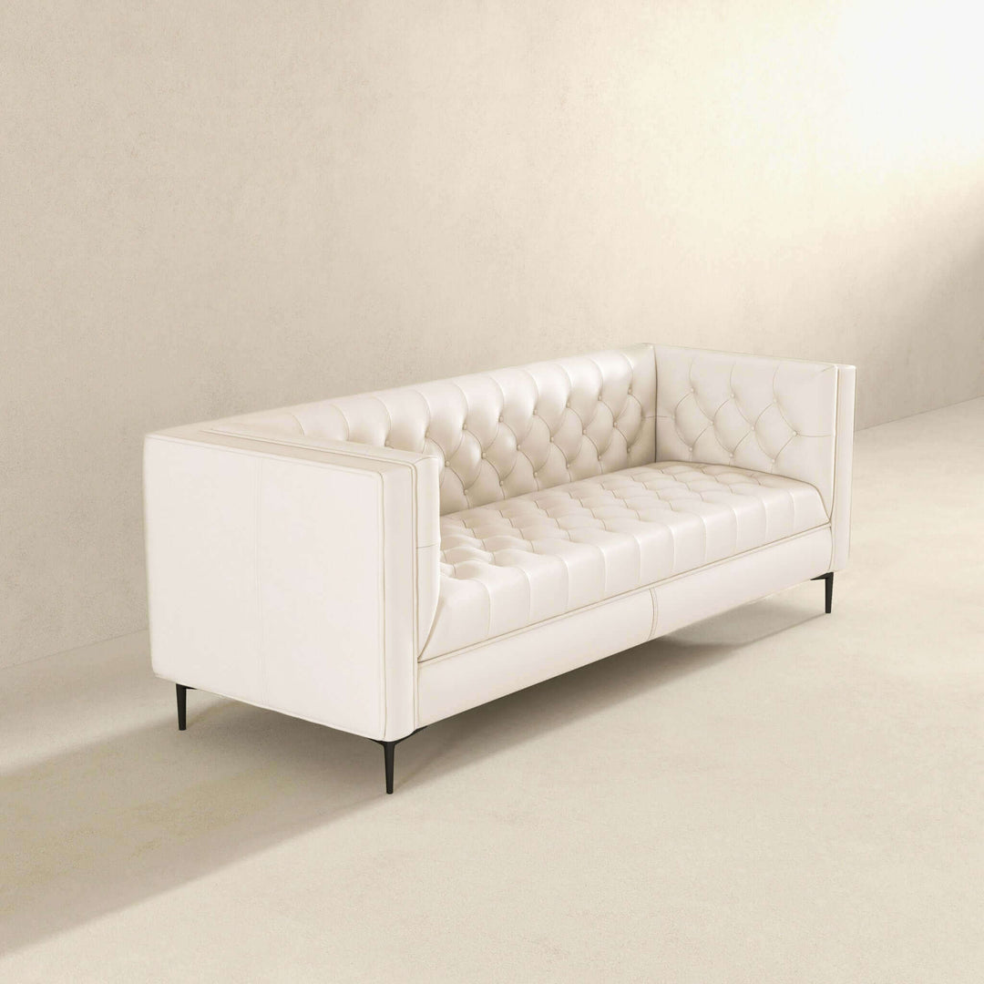 The Evelyn Mid Century Modern Cream Leather Luxury Chesterfield Sofa Era and Style Inspired Home Décor 4