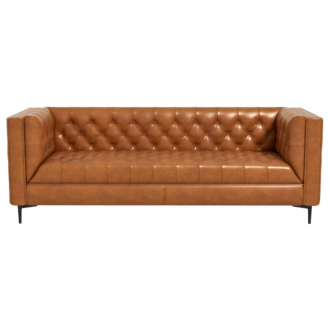 The Evelyn Mid Century Modern Cognac Leather Luxury Chesterfield Sofa Era and Style Inspired Home Décor 3