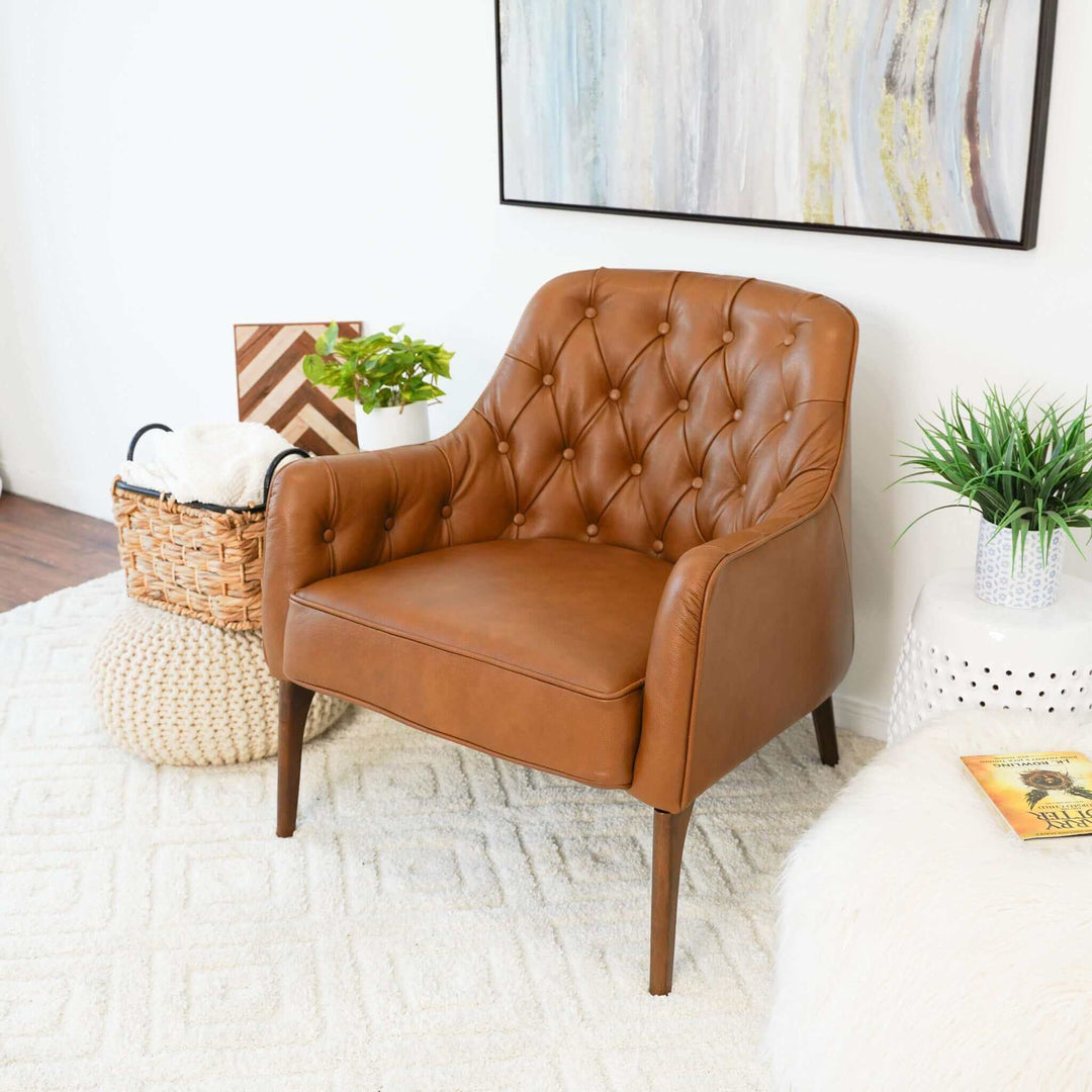 The Joshua Tufted Tan Leather Lounge Chair Era and Style Inspired Home Décor 5