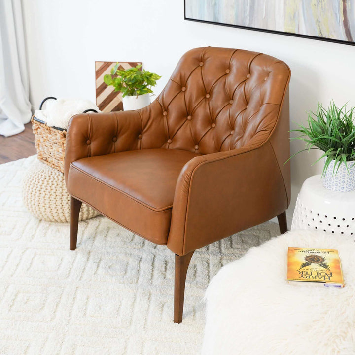 The Joshua Tufted Tan Leather Lounge Chair Era and Style Inspired Home Décor 4