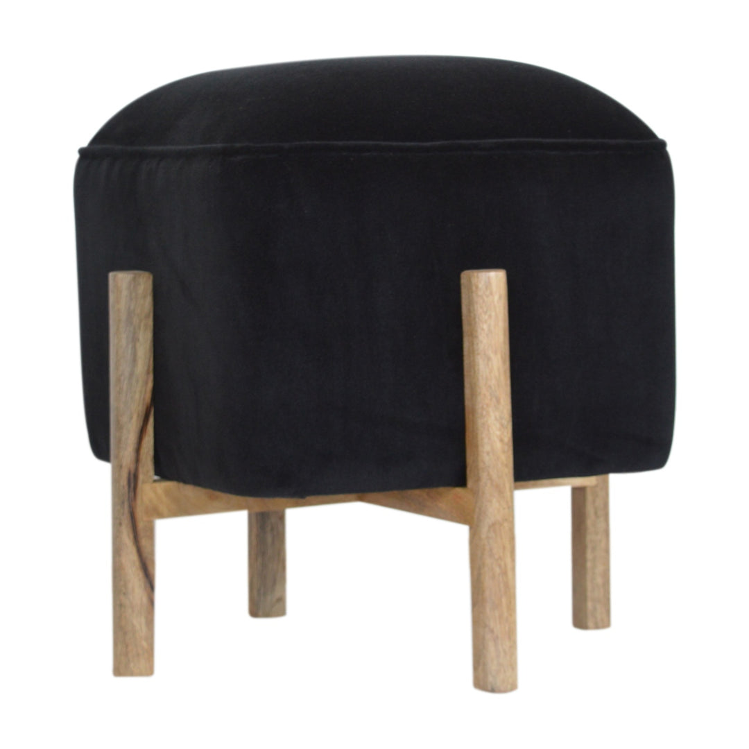 Black Velvet Solid Wood Footstool