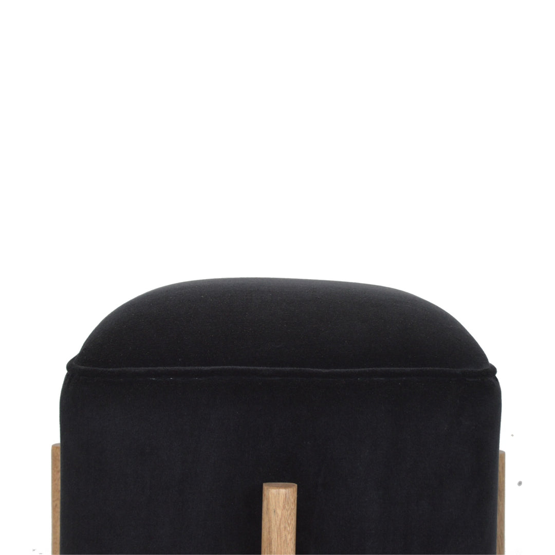 Black Velvet Solid Wood Footstool