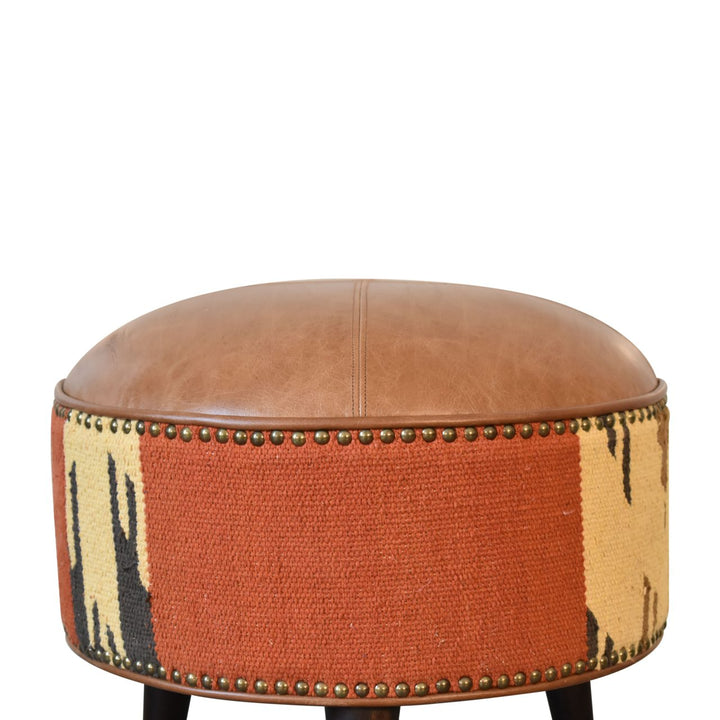 Durrie & Leather Mixed Footstool