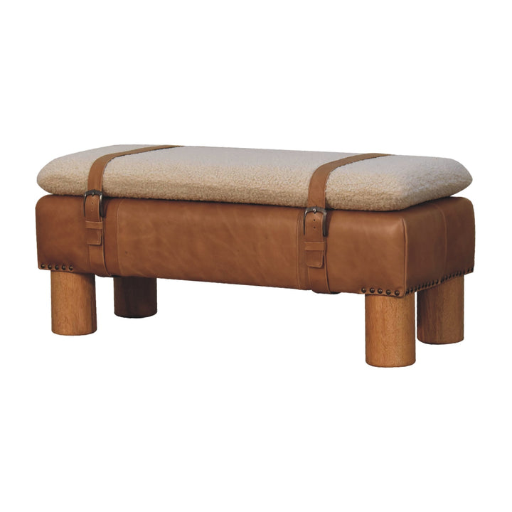 Strapped Boucle Bench Seat with Buffalo Leather Base