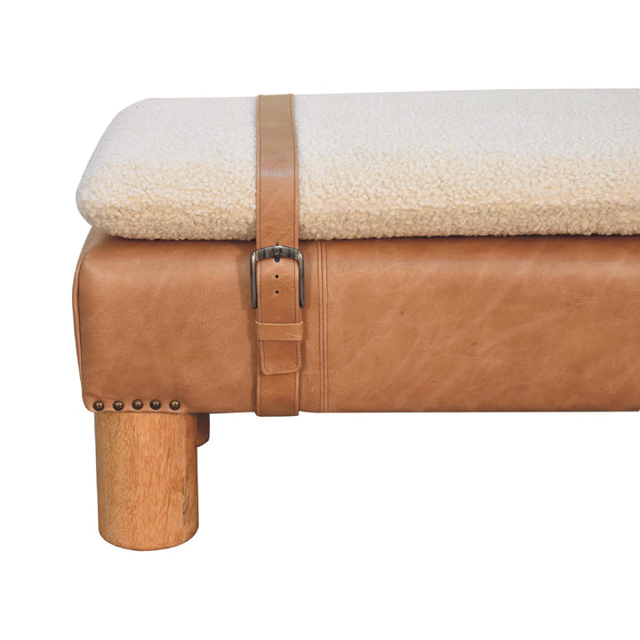 Strapped Boucle Bench Seat with Buffalo Leather Base