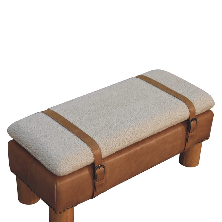 Strapped Boucle Bench Seat with Buffalo Leather Base