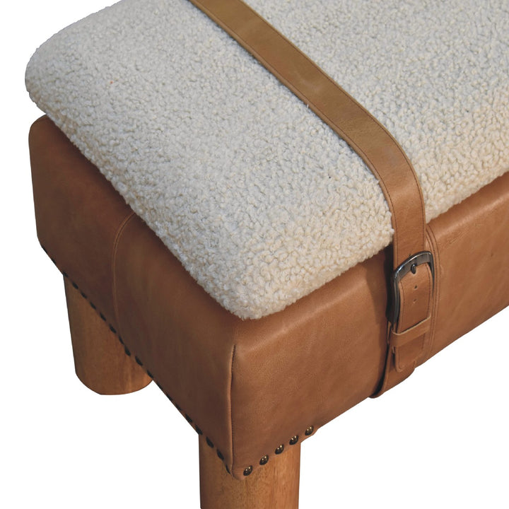 Strapped Boucle Bench Seat with Buffalo Leather Base