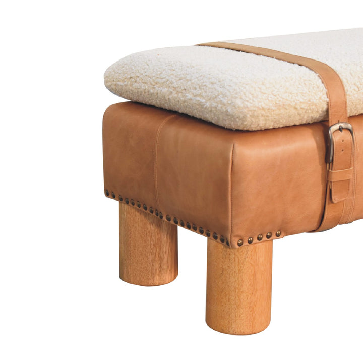 Strapped Boucle Bench Seat with Buffalo Leather Base