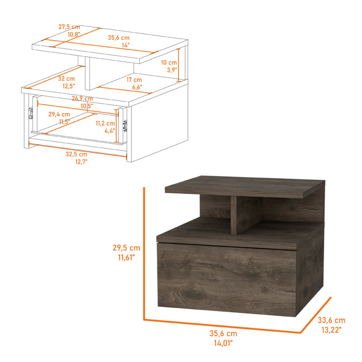 Augusta Floating Nightstand, 2-Tier Shelf, 1-Drawer