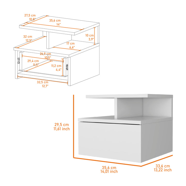 Augusta Floating Nightstand, 2-Tier Shelf, 1-Drawer