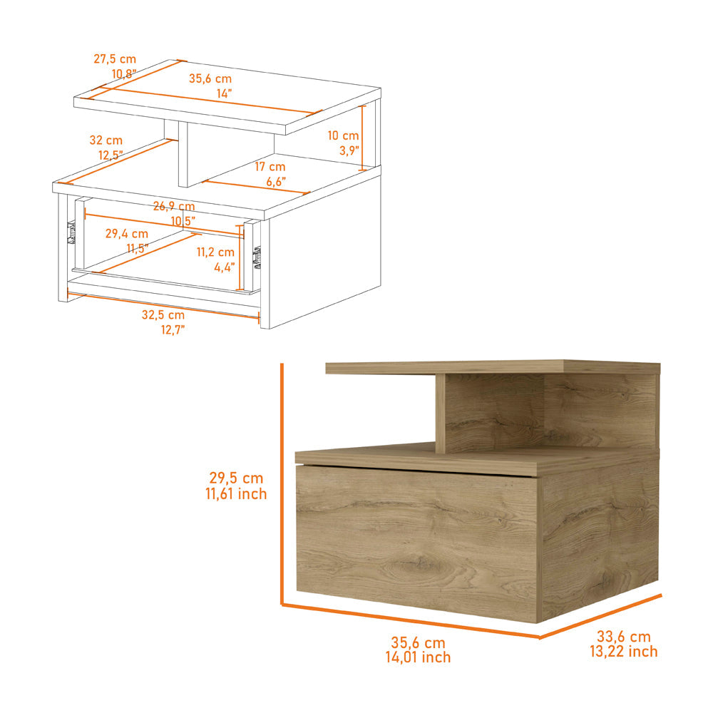 Augusta Floating Nightstand, 2-Tier Shelf, 1-Drawer