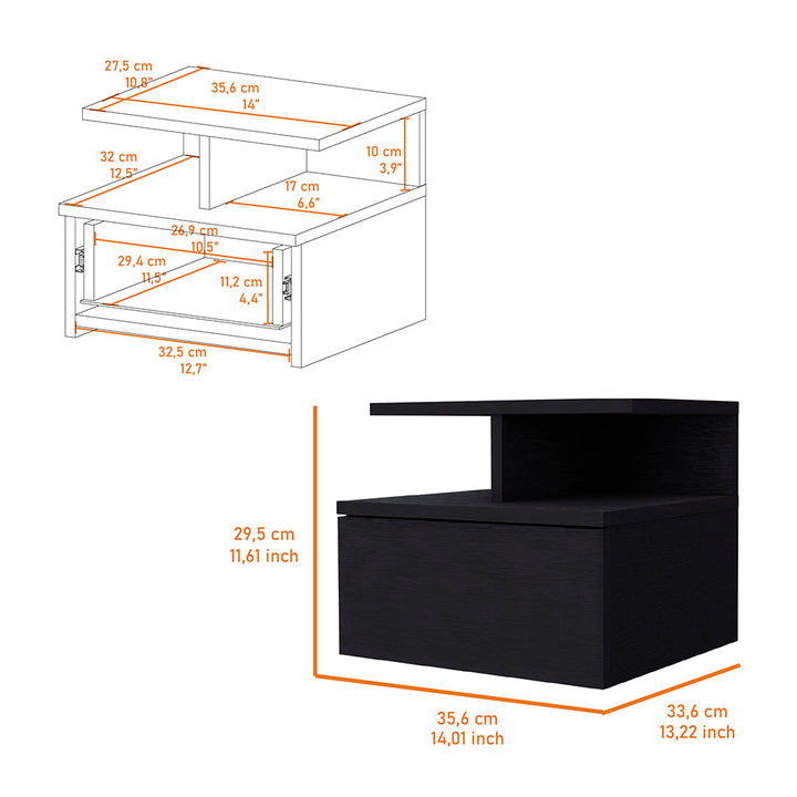 Augusta Floating Nightstand, 2-Tier Shelf, 1-Drawer