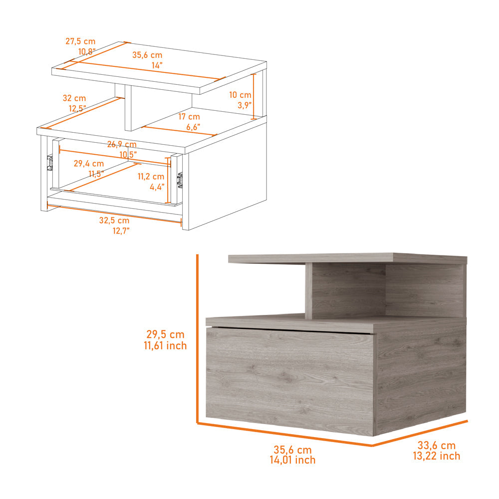 Augusta Floating Nightstand, 2-Tier Shelf, 1-Drawer