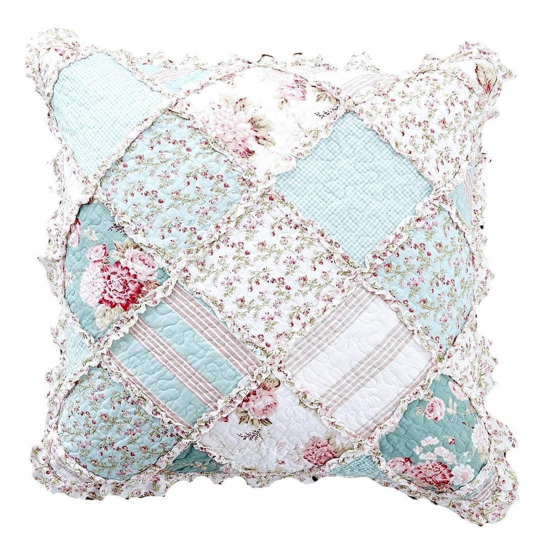 Patchwork Hint of Mint Floral Cotton Patchwork Pillow Cover