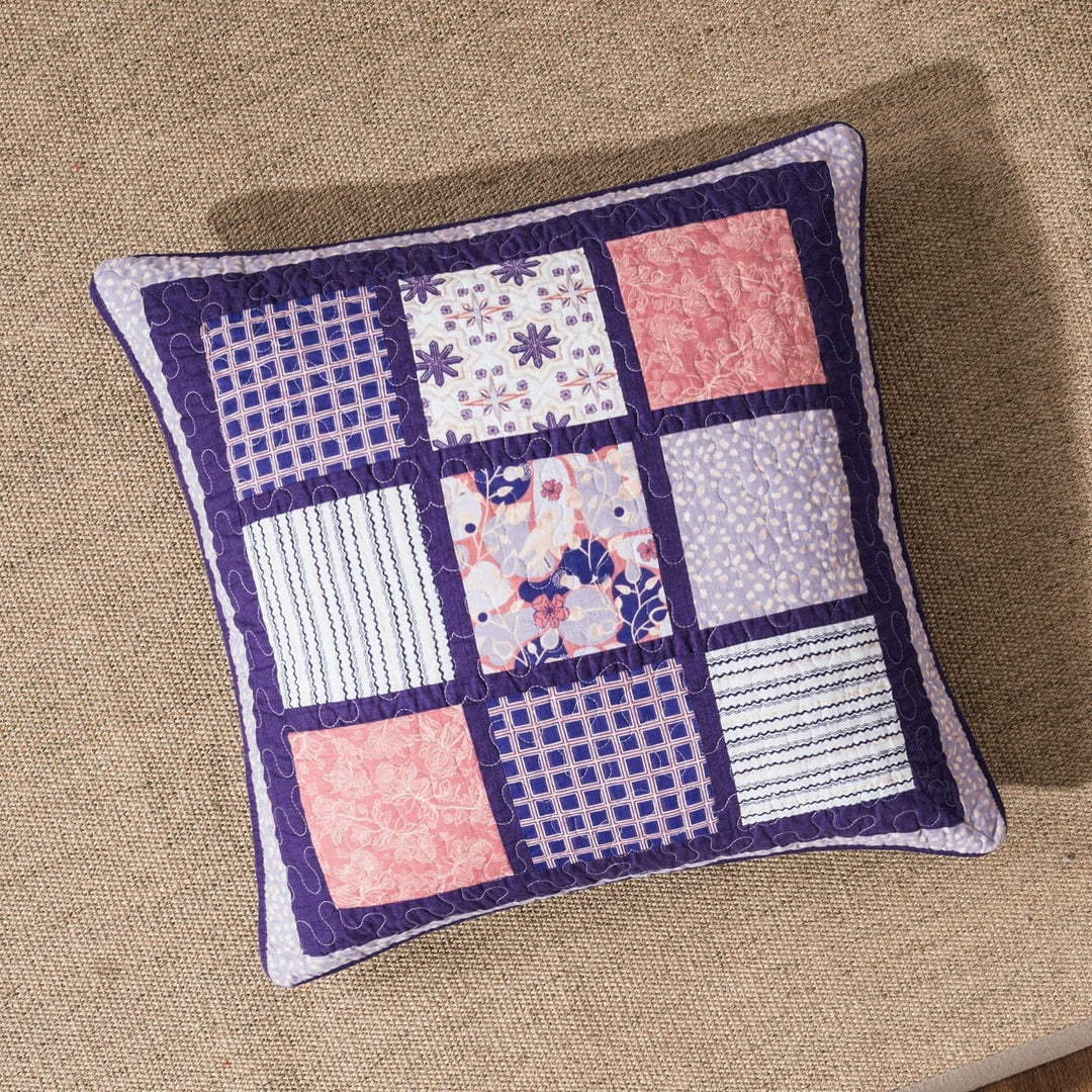 Peachy Blossoms Purple Floral Patchwork Pillow Sham Cover