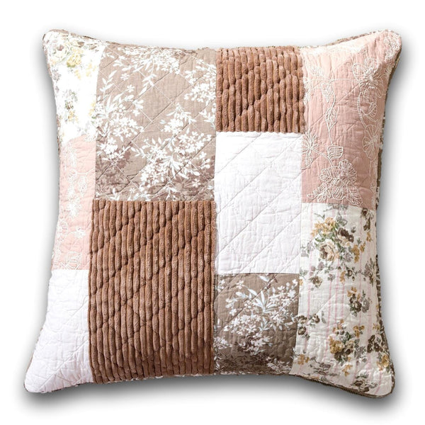 Vintage Patchwork Dusty Rose Taupe & Tan Beige Brown Floral Pillow Sham Cover