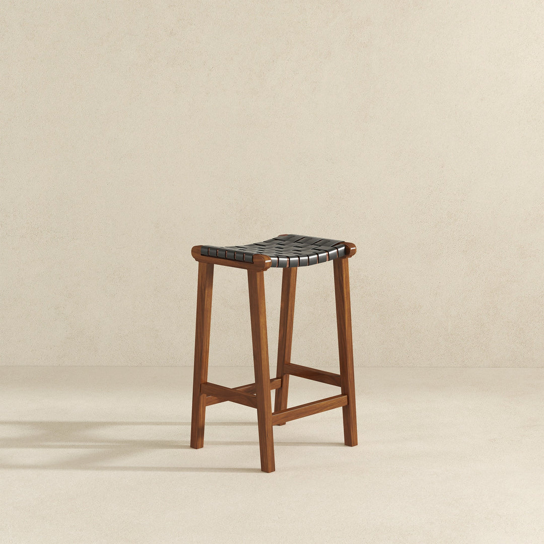 The James Mid-Century Modern Genuine Black Leather 24.5" Counter Stool Era and Style Inspired Home Décor 5