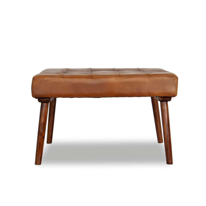 The Mark Mid-Century Tufted Square Genuine Leather Upholstered Ottoman In Tan Era and Style Inspired Home Décor 2