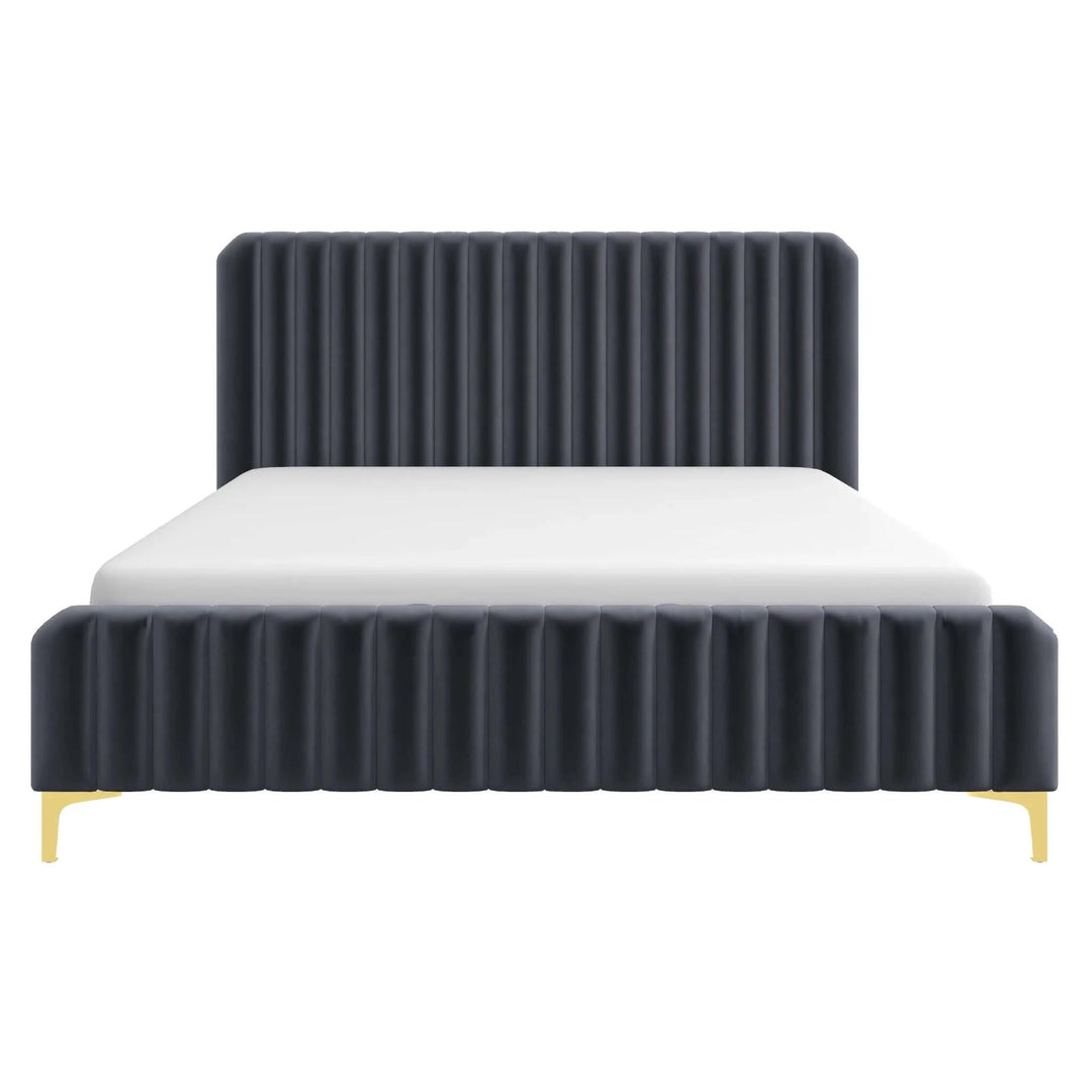 The Bethany Velvet Upholstered Platform Bed Queen in Dark Gray