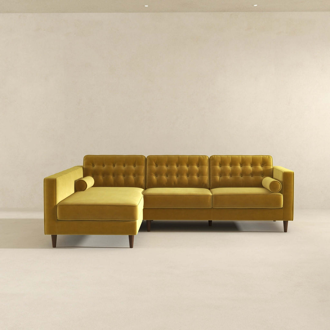 The Christian Dark Yellow Velvet Sectional Sofa Left Facing Era and Style Inspired Home Décor 2