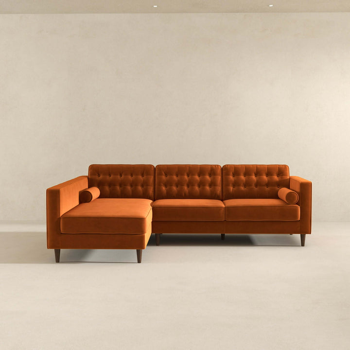 The Christian Burnt Orange Velvet Sectional Sofa Left Facing Era and Style Inspired Home Décor 2