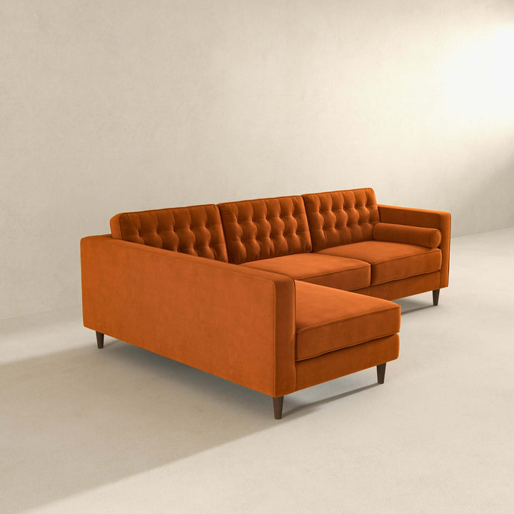 The Christian Burnt Orange Velvet Sectional Sofa Left Facing Era and Style Inspired Home Décor 3