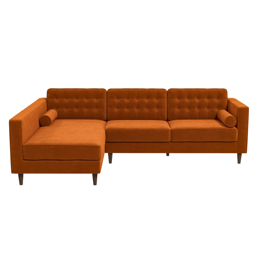 The Christian Burnt Orange Velvet Sectional Sofa Left Facing Era and Style Inspired Home Décor 5