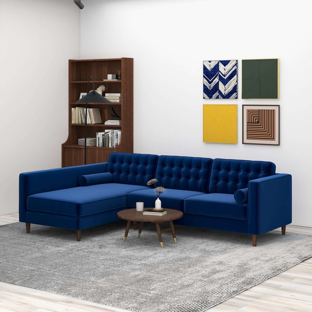 The Christian Blue Velvet Sectional Sofa Left Facing Era and Style Inspired Home Décor 1