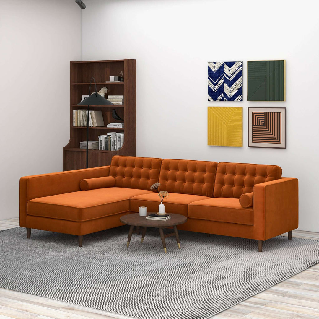 The Christian Burnt Orange Velvet Sectional Sofa Left Facing Era and Style Inspired Home Décor 1