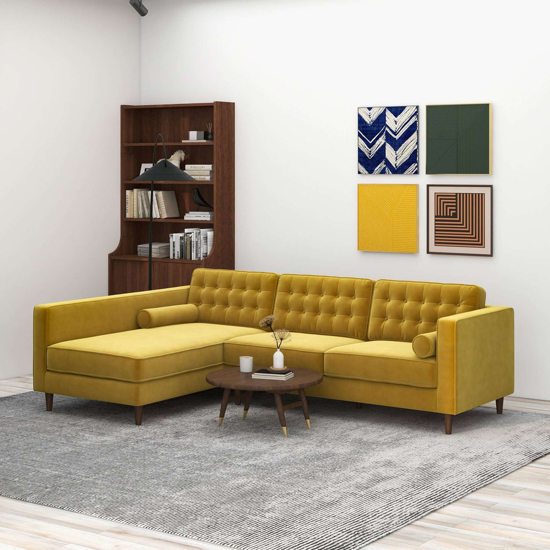 The Christian Dark Yellow Velvet Sectional Sofa Left Facing Era and Style Inspired Home Décor 1