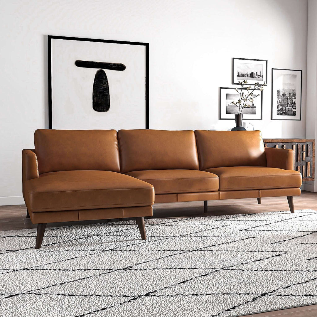 The Lore L-Shaped Genuine Leather Sectional In Tan Left Facing Era and Style Inspired Home Décor 1