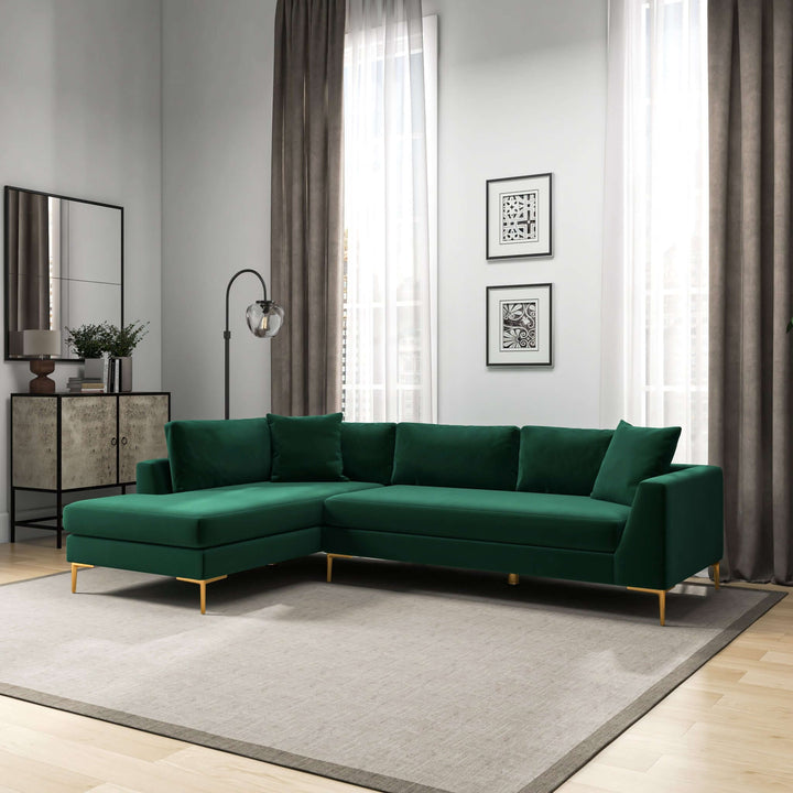 The Mano L-Shaped Velvet Sectional Sofa In Green Left Facing Era and Style Inspired Home Décor 1