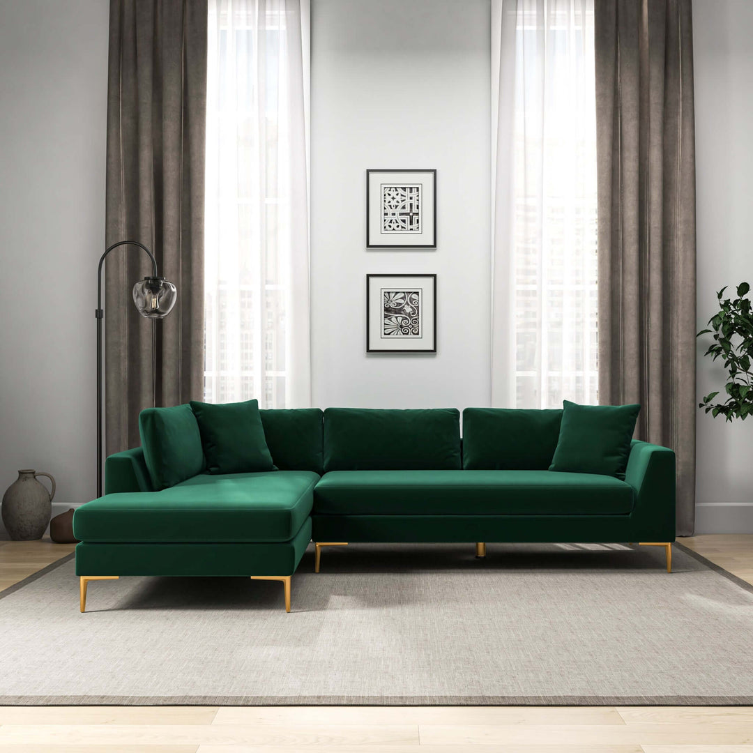 The Mano L-Shaped Velvet Sectional Sofa In Green Left Facing Era and Style Inspired Home Décor 2