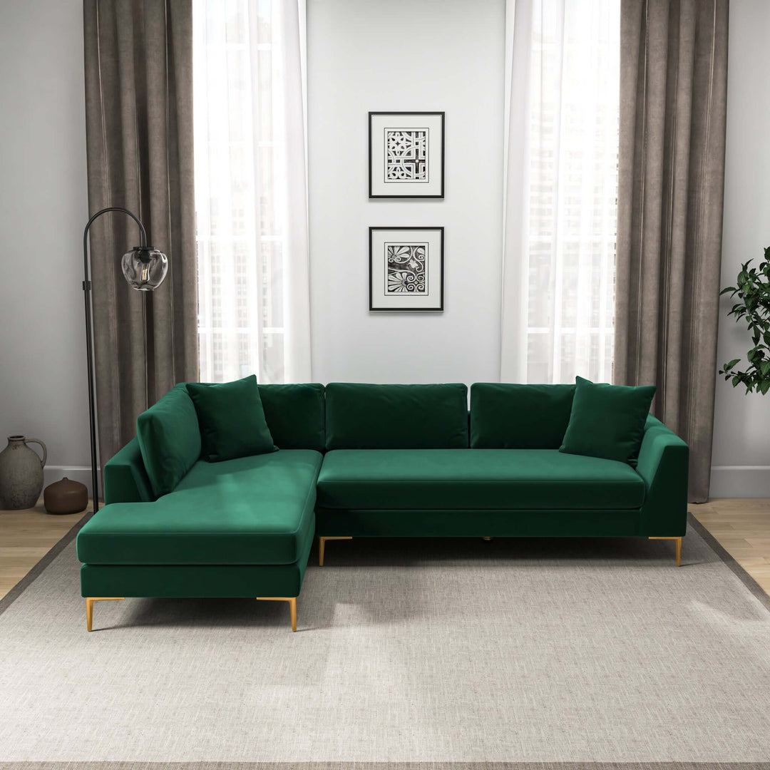 The Mano L-Shaped Velvet Sectional Sofa In Green Left Facing Era and Style Inspired Home Décor 3