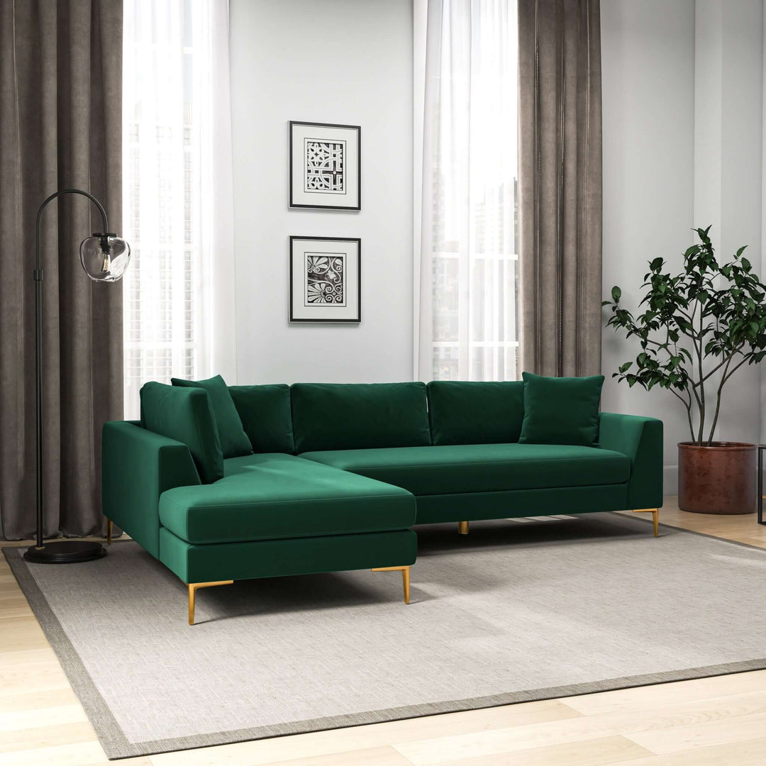 The Mano L-Shaped Velvet Sectional Sofa In Green Left Facing Era and Style Inspired Home Décor 4