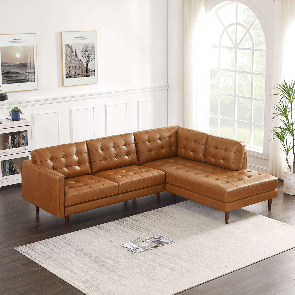 The Lucco Genuine Leather Sectional In Cognac Tan Right Facing Era and Style Inspired Home Décor 1