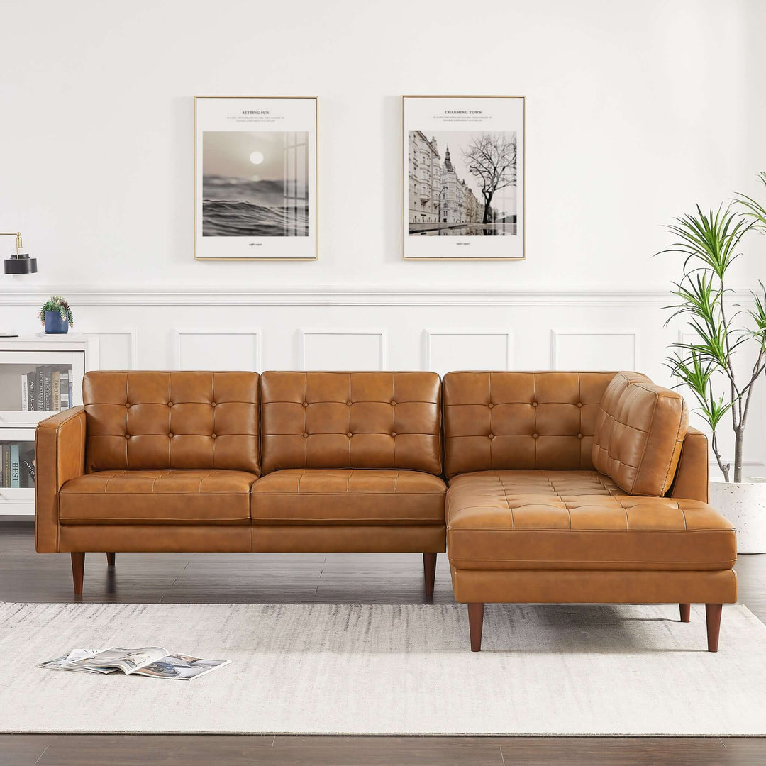 The Lucco Genuine Leather Sectional In Cognac Tan Right Facing Era and Style Inspired Home Décor 2