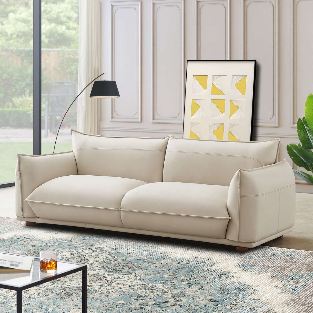 The Emma Mid Century Modern Luxury Cream Leather Sofa Era and Style Inspired Home Décor 1