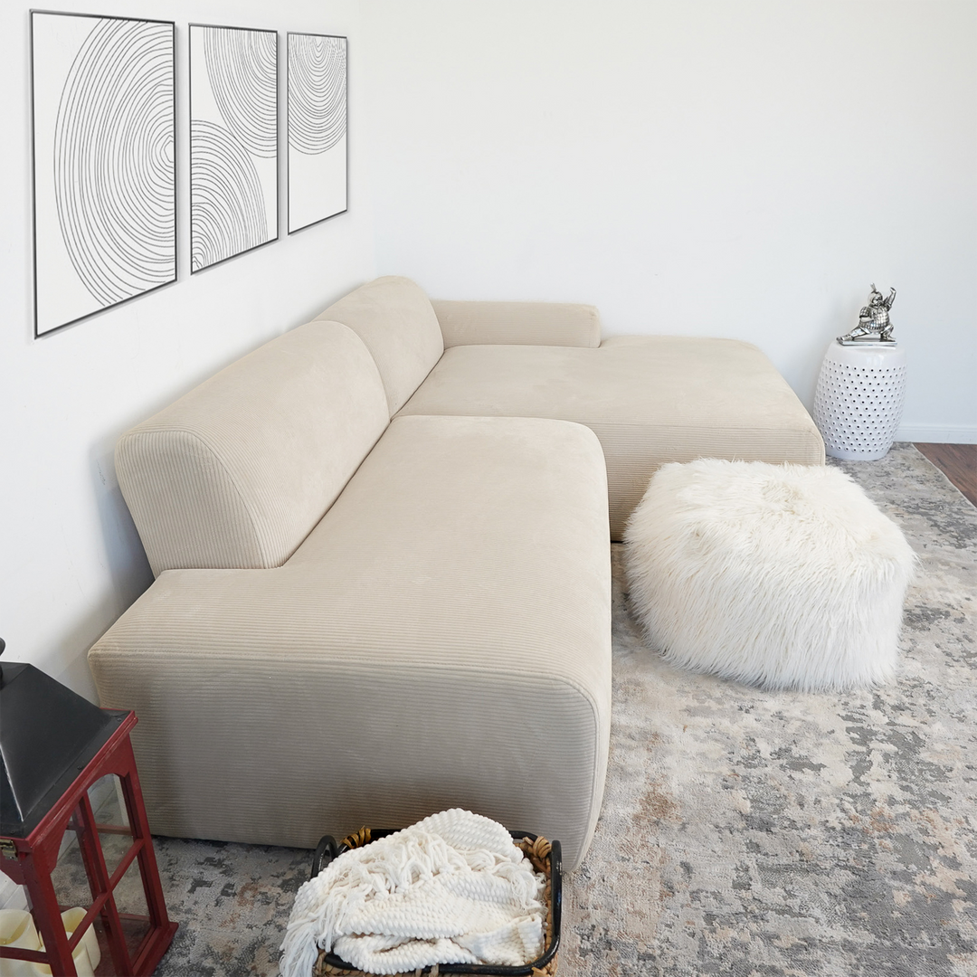 The Mar Sectional Cream Velvet Sofa (Right Facing) Era and Style Inspired Home Décor 6