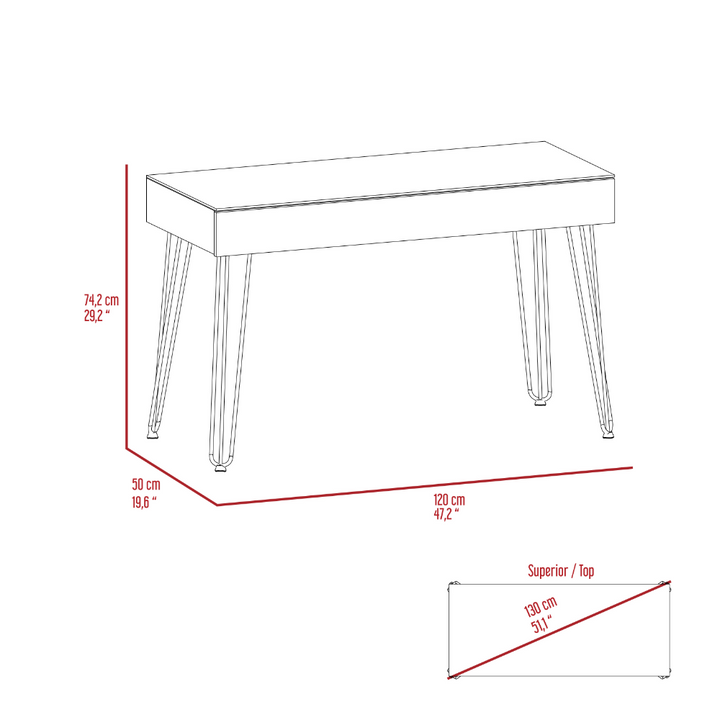 Kyoto 120 Writing Desk, Hairpin Legs, One Drawer