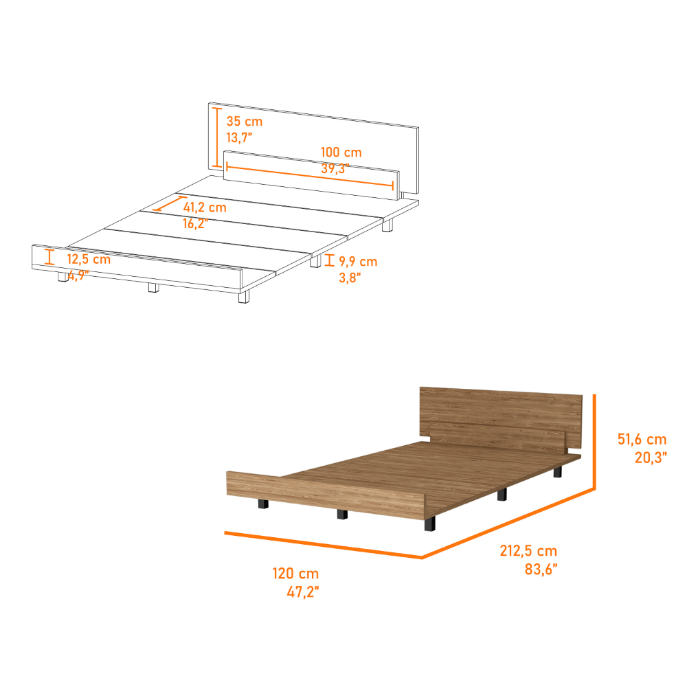 Portoalegre Twin Bed Frame, Headboard