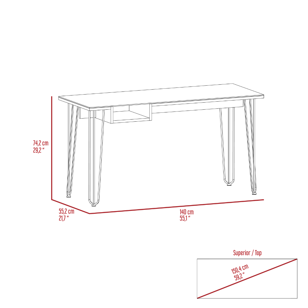 Kyoto 140 Writing Desk, Hairpin Legs, Open Shelf