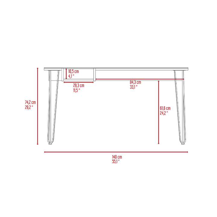 Kyoto 140 Writing Desk, Hairpin Legs, Open Shelf