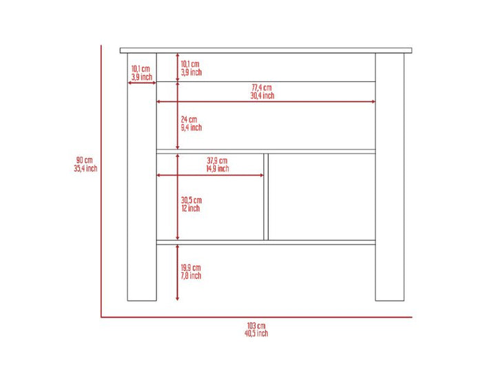 Brooklyn Kitchen Island, Three Concealed Shelves, Four Legs