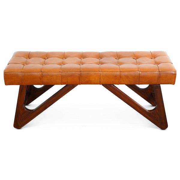 The Mia Tan Leather Bench With Buttons Era and Style Inspired Home Décor 1