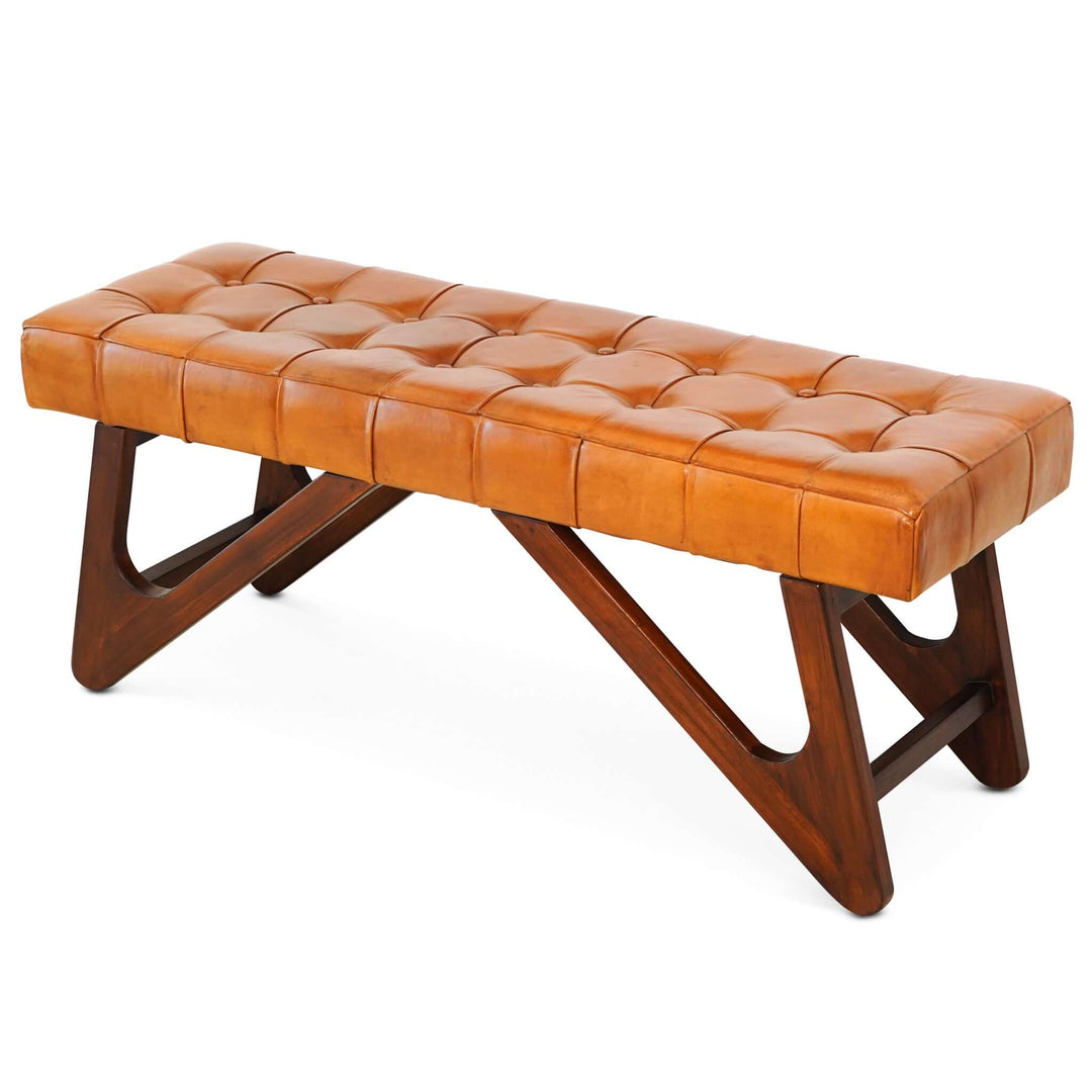 The Mia Tan Leather Bench With Buttons Era and Style Inspired Home Décor 2