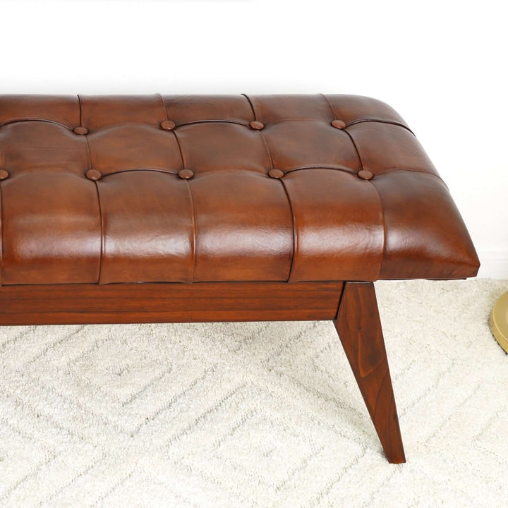 The Maja Mid Century Modern Tan Leather Bench Era and Style Inspired Home Décor 4