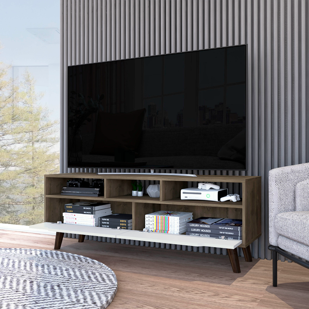 Hamburg TV Stand For TV´s up 52", Four Legs, Three Open Shelves,Two Drawers