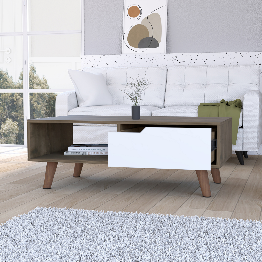 Mid-Century Modern Coffee Table, One Open Shelf, One Drawer